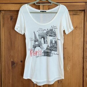Truly Madly Deeply Paris White & Black Graphic T Shirt Sz. MD